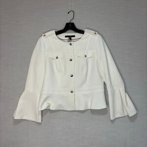 White House Black Market WHBM Women's 14 White Bell Sleeves Button Down Jacket